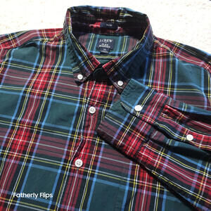 J.CREW Flex Washed Button Down Shirt XL Slim Long Sleeve Plaid Cotton Stretch